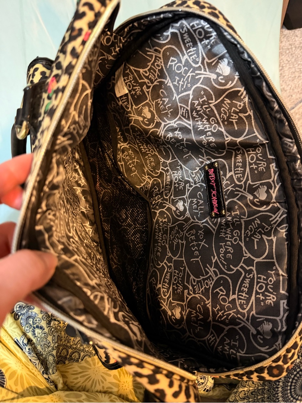 Betsey Johnson Leopard Print Satchel Laptop bag with Pink & Green Floral Accents - Picture 5 of 6